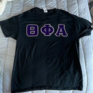 Theta Phi Alpha Black T-Shirt, Purple Letters (Large)
